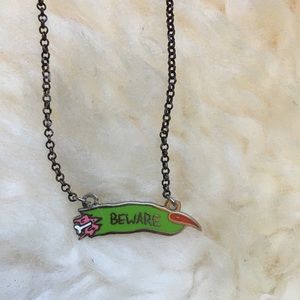 Witch zombie finger enamel necklace beware